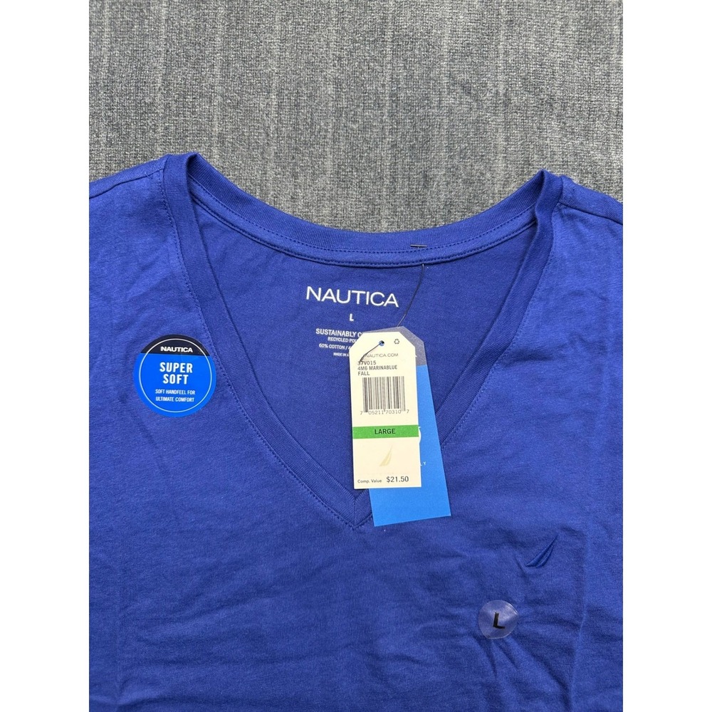 Nautica Mens Sustainably Crafted Super Soft V-Neck T-Shirt Marina Blue Large NEW - Picture 2 of 10